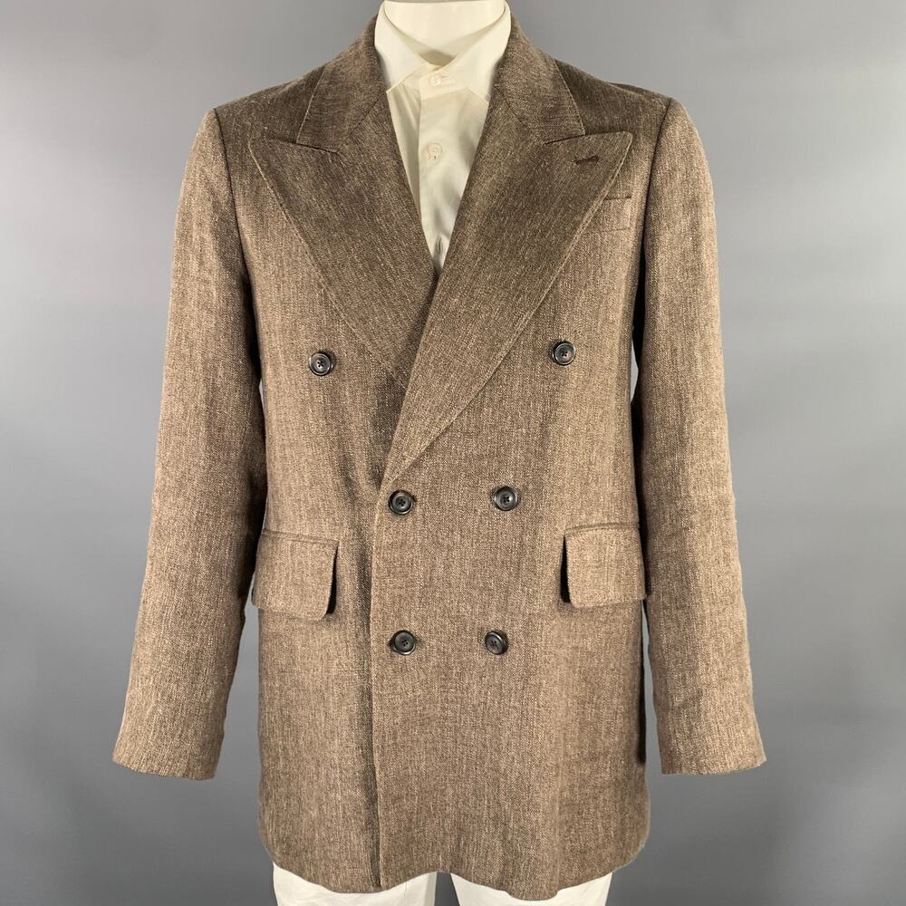 OUR LEGACY Size XL Brown Khaki Heather Linen Blend Double Breasted Coat